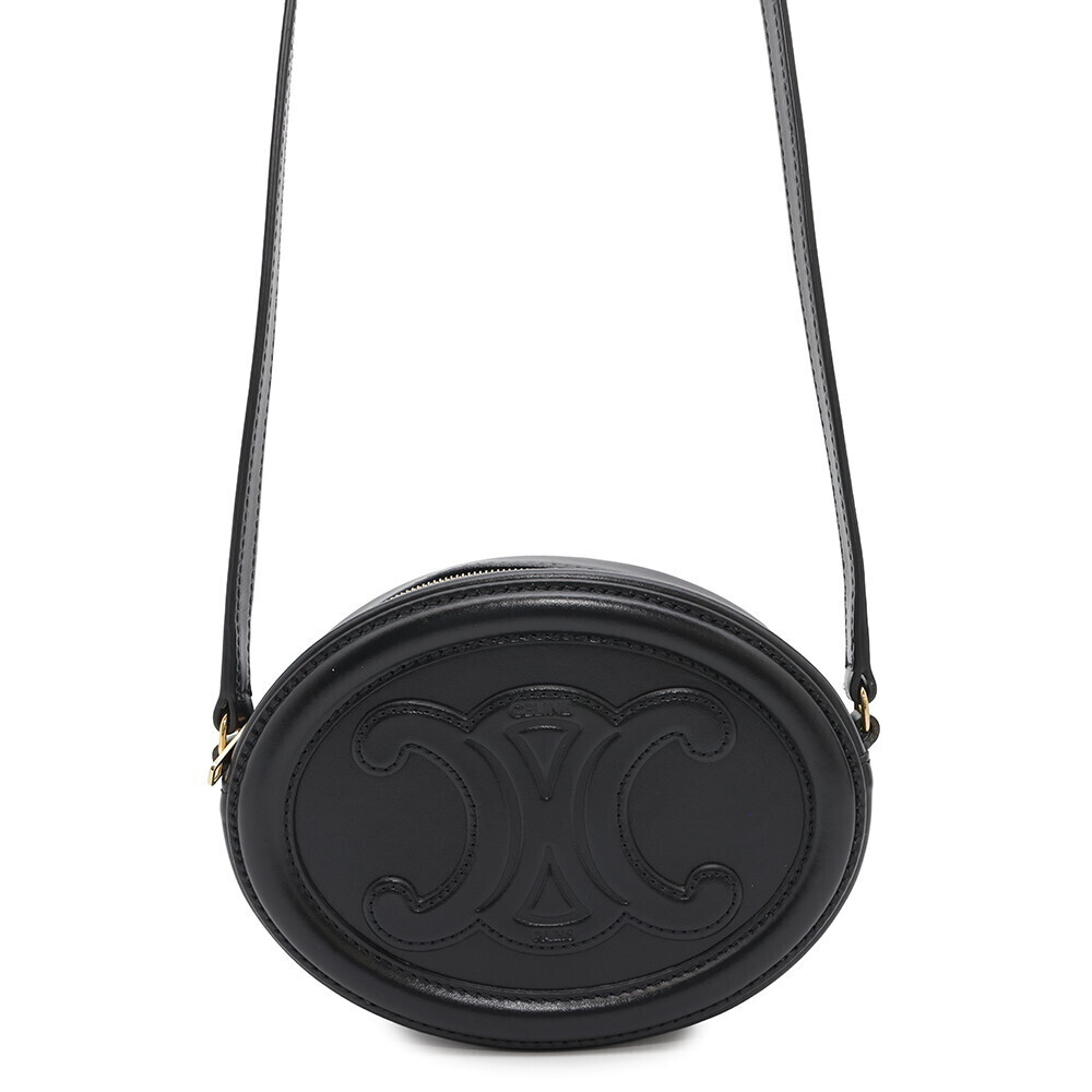Celine Shoulder Bag Oval Purse Cuile Triomphe Black